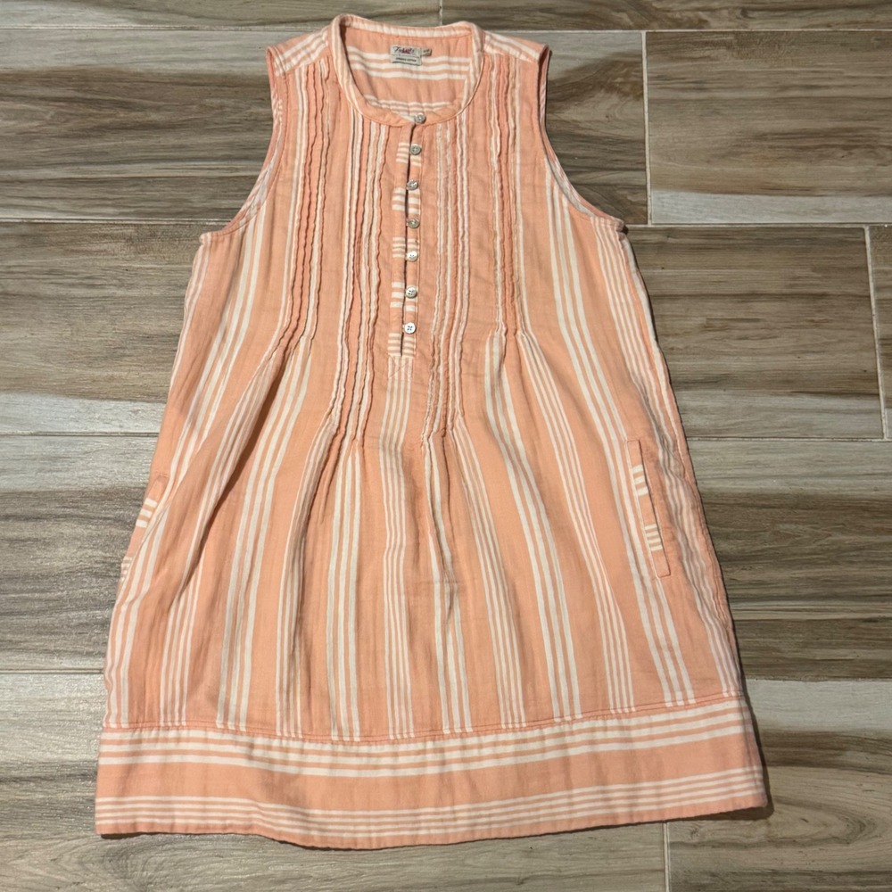 Faherty Organic Cotton Pintuck Stripe Sleeveless Tunic Dress WDU2241-ANS Peach M